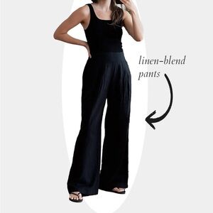 Abercrombie & Fitch Black Linen-Blend Wide Leg Trousers